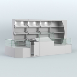 Угловой павильон со стеклянными прилавками для продажи хлеба и выпечки №3, Серый