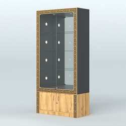 Витрина выставочная с декором №ВБА-3С, Черный и Дуб Золотистый U1148