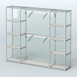 Торговая система ХРОМ (задняя стенка - стекло) 2430 мм с полками ДСП и поручнями №7, Метрополитан Грей