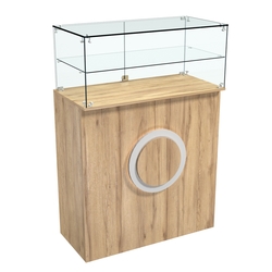 Торговый прилавок прямоугольный с декоративной накладкой и одной полкой КРУГ №2, Дуб Золотистый