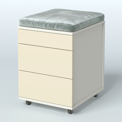 Тумба мобильная 2 ящика + 1 ящик-лоток с подушкой Фламинго, цвет белый + акация + бежевый, Белый + Крем Вайс