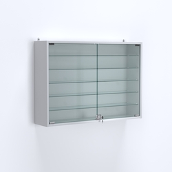 Витрина настенная №203-5А широкая с пятью стеклянными полками, Серый