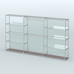 Торговая система ХРОМ (задняя стенка - стекло) 3600 мм с прозрачными полками и поручнями №1, Ясень Анкор темный