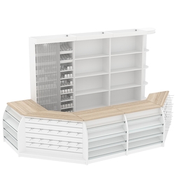 Комплект кассовой зоны со скошенным фасадом и стеллажом под сигареты большой №3-1, Белый + Дуб Сонома