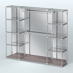 Торговая система ХРОМ (задняя стенка - зеркало) 3600 мм с зеркальными полками и поручнями №3, Ясень Анкор темный