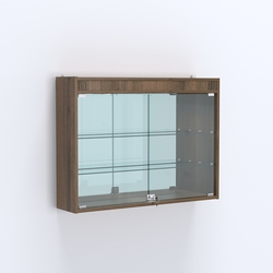 Витрина настенная №203-4А зеркальная с двумя широкими полками и фризом, Орех