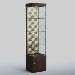 Высокая стеклянная витрина КАПИТОНЕ №2, Дуб Венге + Экокожа золотистая