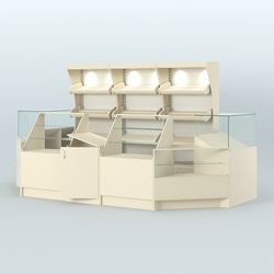 Пристенный павильон с прилавками из ДСП для продажи хлеба и выпечки №4, Крем Вайс + Белый