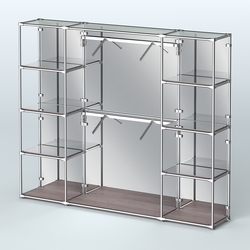 Торговая система ХРОМ (задняя стенка - зеркало) 3600 мм с зеркальными полками и поручнями №7, Ясень Анкор темный