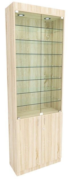 Стеклянная витрина №6-1 с каркасом из ДСП (задняя стенка - ДВП), Дуб сонома