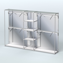 Торговая система ХРОМ (задняя стенка - зеркало) 3030 мм с полками ДСП и поручнями №8, Ясень Анкор светлый