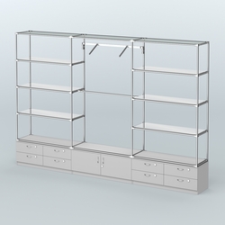 Торговая система ХРОМ без ДСП 3600 мм с тумбами Т14, Т21, зеркальными полками и поручнями №5, Серый