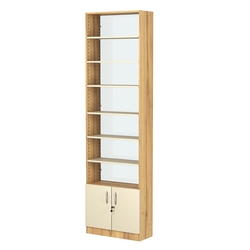 Стеллаж из ДСП с 6-ю полками 250x600 мм серии LEVEL-6 №4-1 (З/C - СТЕКЛО), Дуб Золотистый и Крем Вайс