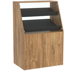 Торговый прилавок для выпечки с двумя наклонными полками серии BAKERY №1 , Дуб Канзас коричневый + Черный