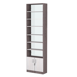 Стеллаж из ДСП с 6-ю полками 250x600 мм серии LEVEL-6 №4-1 (З/C - СТЕКЛО), Ясень Анкор темный + Ясень Анкор светлый