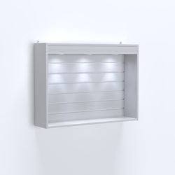 Витрина настенная №203-2В с эконом панелью и верхним фризом, Серый