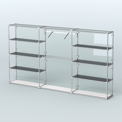 Торговая система ХРОМ (задняя стенка - стекло) 3600 мм с тонированными полками и поручнями №9, Ясень Анкор светлый