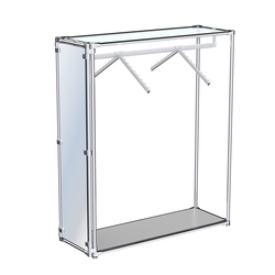 Хромированный стенд-вешало с нижней платформой, торец-зеркало ZTD-12 №1-1 с полкой стекло 6 мм (прозрачное), Серый