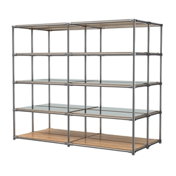 Хромированное вешало ПЛАТФОРМА №4-4 с зеркальными полками 4мм, Дуб Золотистый