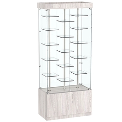 Стеклянная торговая витрина с двойными регулируемыми по высоте полочками Фрактал №1-2, Ясень Анкор светлый - U31104
