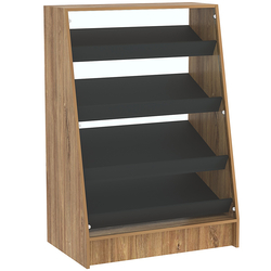 Торговый прилавок для выпечки с четырьмя наклонными полками и бортиками серии BAKERY №3, Дуб Канзас коричневый + Черный