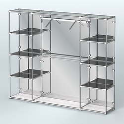 Торговая система ХРОМ (задняя стенка - зеркало) 2430 мм с тонированными полками и поручнями №11, Ясень Анкор светлый