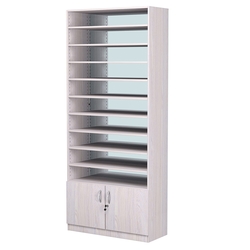 Стеллаж из ДСП с 9-ю полками 350x900 мм серии LEVEL-9 №13-2 (З/C - ЗЕРКАЛО), Ясень Анкор светлый
