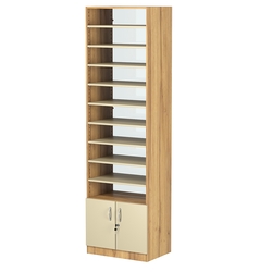 Стеллаж из ДСП с 9-ю полками 400x600 мм серии LEVEL-9 №7-1 (З/C - СТЕКЛО), Дуб Золотистый и Крем Вайс