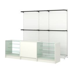 Комплект стеллажей с П-поручнями и прилавков ЭК-4 для торговли одеждой №3, Белый