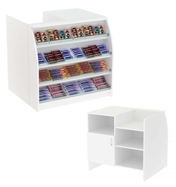 Торговый кассовый прилавок импульсных покупок с наклонными полками со стеклянными бортиками Импульс №1-3-900, Белый