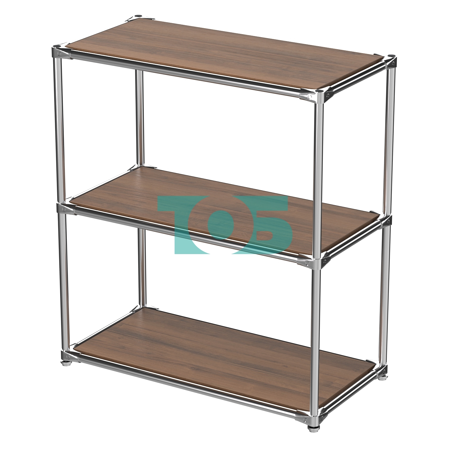 Хромированный стеллаж СТИЛЬ №3а-3 с прочными полками Орех