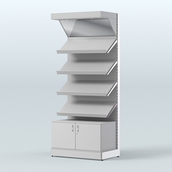 Стеллаж для хлеба и выпечки с четырьмя наклонными полками, накопителем и фризом Феникс №13ФН, Серый