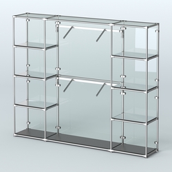 Торговая система ХРОМ (задняя стенка - стекло) 3600 мм с зеркальными полками и поручнями №7, Черный