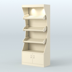 Стеллаж высокий пристенный с деревянными полками для хлебной лавки ХЛ-1, Крем Вайс