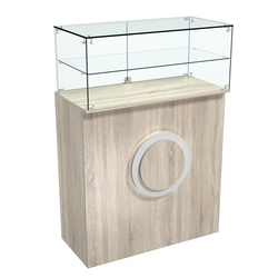 Торговый прилавок прямоугольный с декоративной накладкой и одной полкой КРУГ №2, Дуб сонома