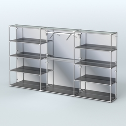 Торговая система ХРОМ (задняя стенка - зеркало) 3600 мм с полками ДСП и поручнями №9, Черный