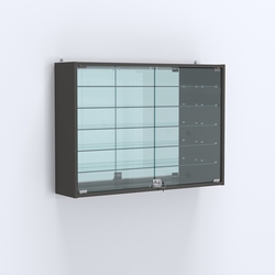 Витрина настенная №203-6А широкая зеркальная с пятью стеклянными полками, Черный