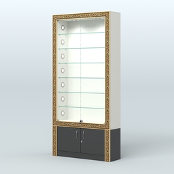 Витрина с декором и стеклянными дверками №ВБА-31С, Белый и Черный