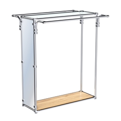 Хромированный стенд-вешало с усиленными поручнями и зеркальным торцом ZTD-11 №1-1 и полкой стекло 6 мм, Дуб Золотистый