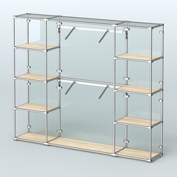 Торговая система ХРОМ (задняя стенка - стекло) 2430 мм с полками ДСП и поручнями №7, Дуб Сонома