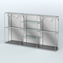 Торговая система ХРОМ (задняя стенка - зеркало) 3600 мм с прозрачными полками и поручнями №10, Черный