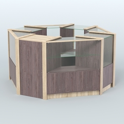 Торговый островок в стиле ЛОФТ с одним рядом прозрачных полок №2 (4,72 кв.м), Ясень Анкор темный и Дуб Сонома