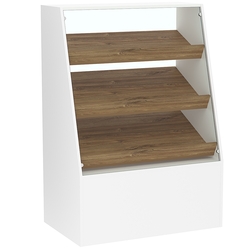 Торговый прилавок для выпечки с тремя наклонными полками под экраны серии BAKERY №2, Белый + Дуб Канзас коричневый