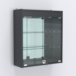 Витрина настенная №201-4А с подсветкой и зеркалом, Антрацит