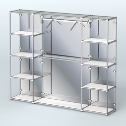 Торговая система ХРОМ (задняя стенка - зеркало) 2430 мм с полками ДСП и поручнями №11, Ясень Анкор светлый