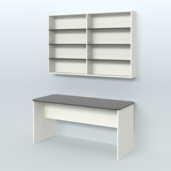 Распаковочный большой стол с антресолью для аптеки Р-05, Белый и Черный