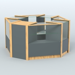 Торговый островок в стиле ЛОФТ с одним рядом прозрачных полок №2 (4,72 кв.м), Темно-Серый  + Дуб Золотистый