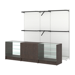 Комплект стеллажей с комбо поручнями и прилавков ЭК-4 для торговли одеждой №11, Дуб Венге