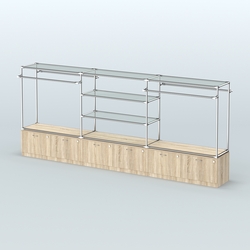 Островная торговая система ХРОМ 3600 мм с тумбами Т15 и поручнями №3, Дуб Сонома