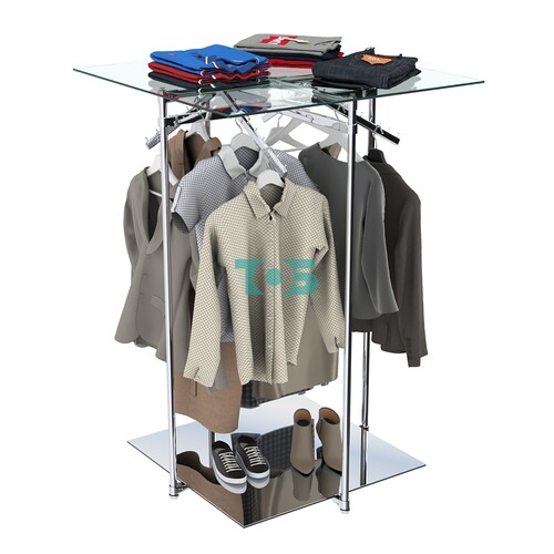 Хромированное вешало КВАДРАТ №2-1 (низ - зеркальный, верхняя платформа - стекло 8мм)